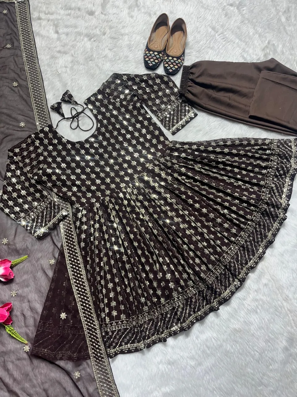 Heavy Sequins Work Designer Anarkali Style Replica Suit - Image 2