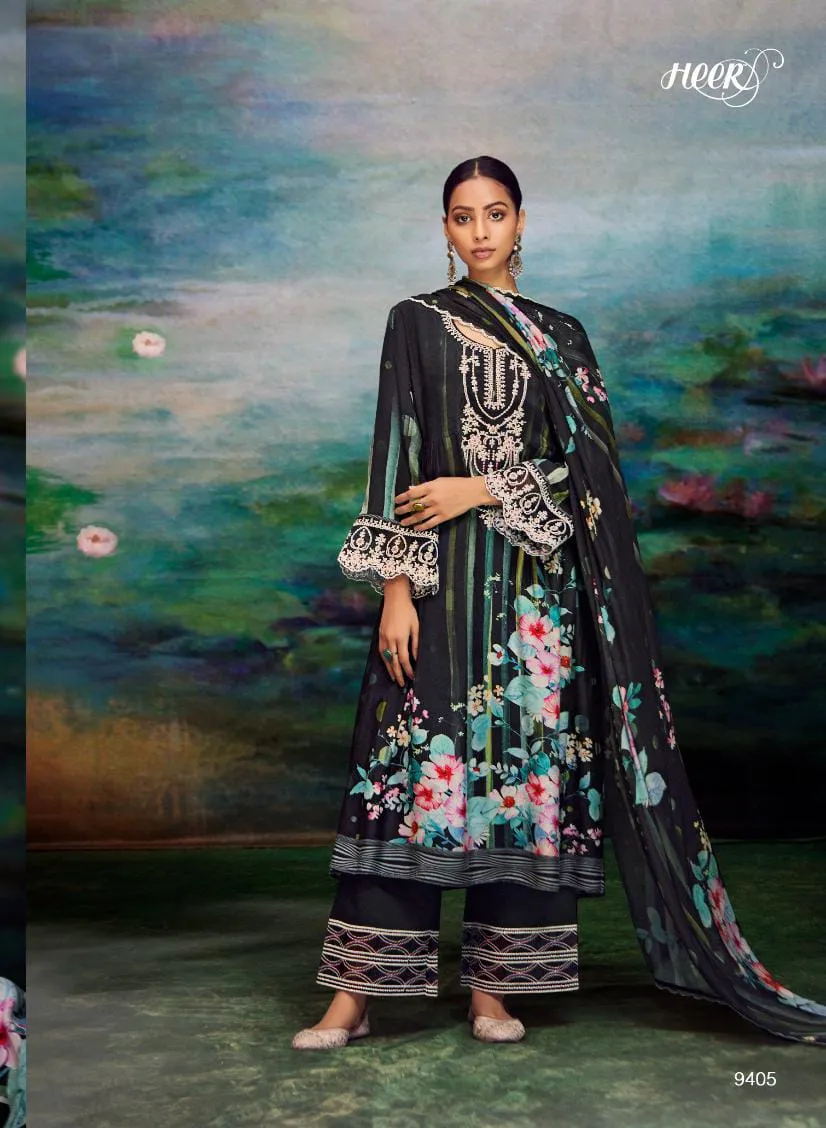 Heer Shakino Pure Muslin With Digital Print And Chinon Dupatta