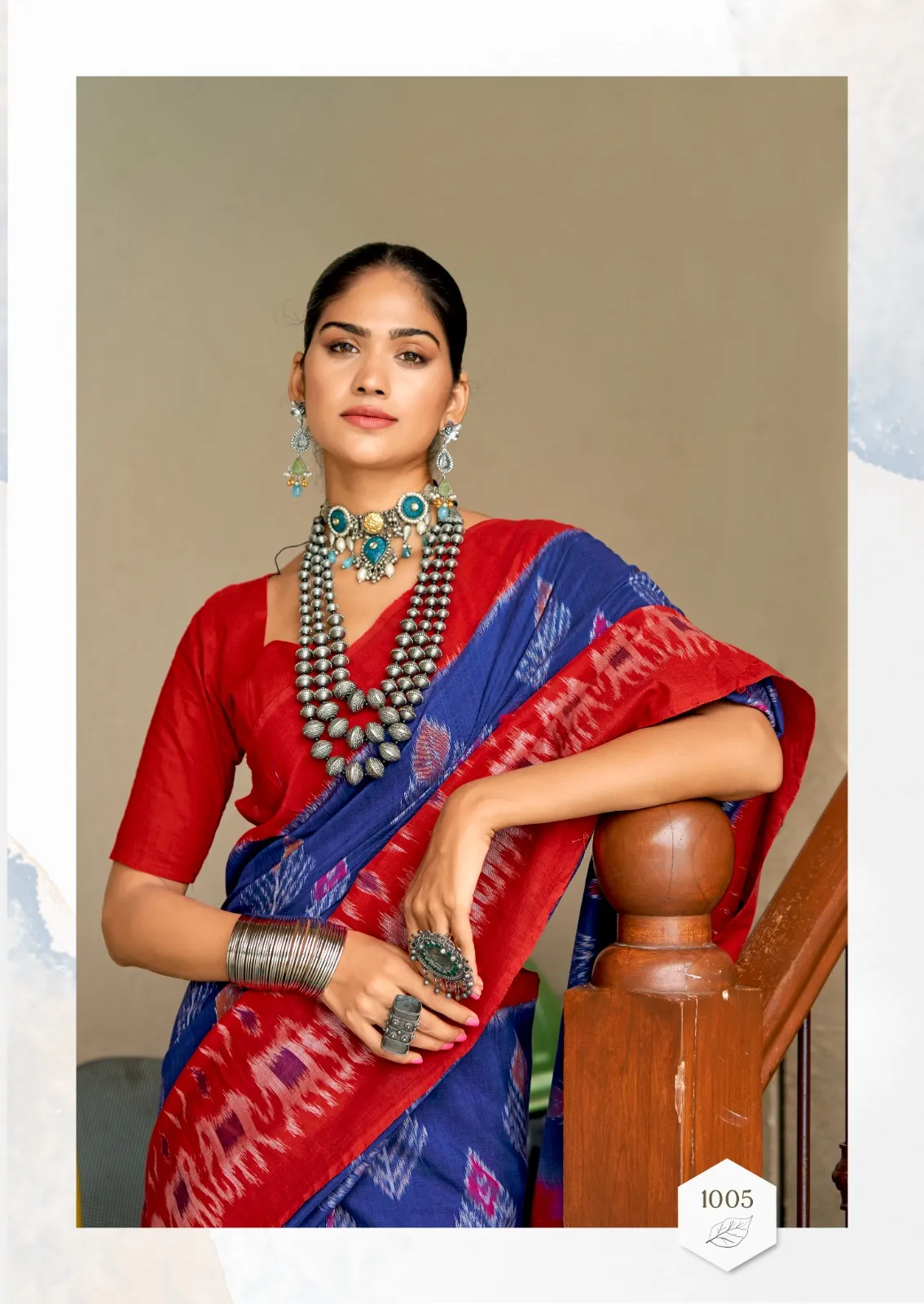 Mul Mul Cotton Saree With Ikkat Print - Image 2