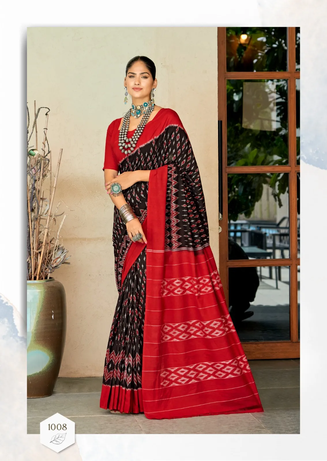 Mul Mul Cotton Saree With Ikkat Print - Image 9