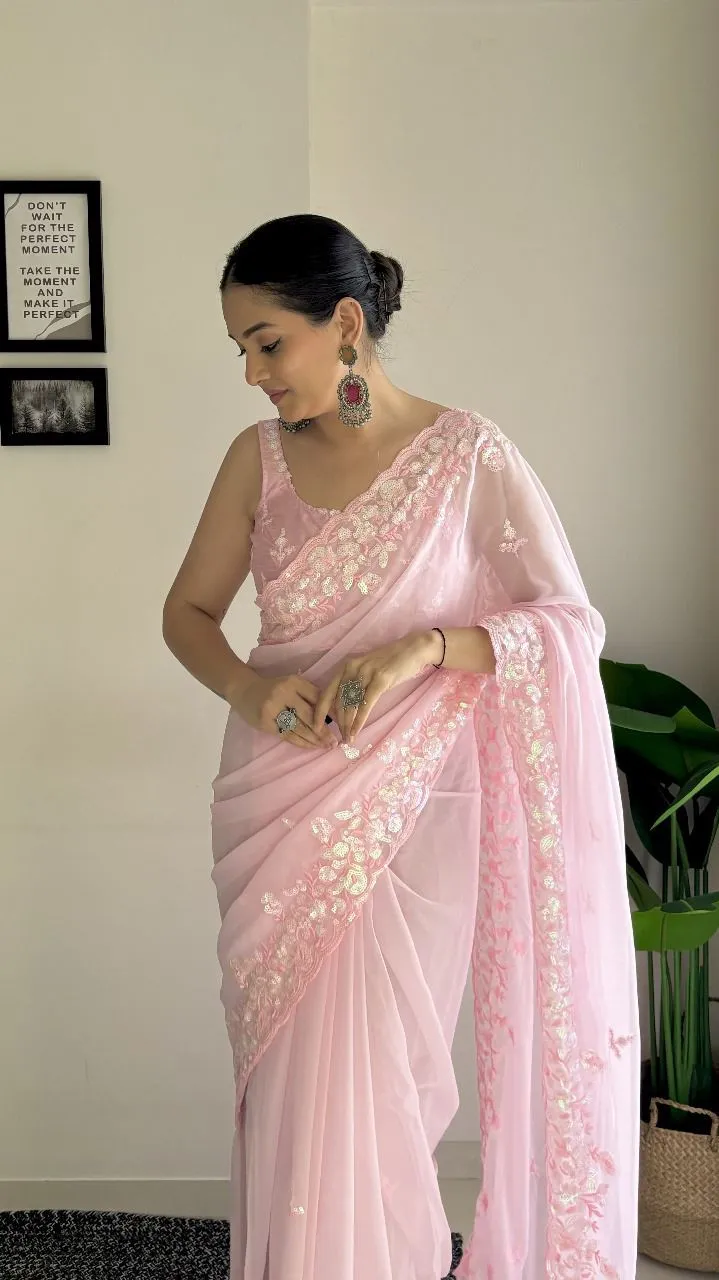 Multi Color Sequence Border Work Georgette Saree