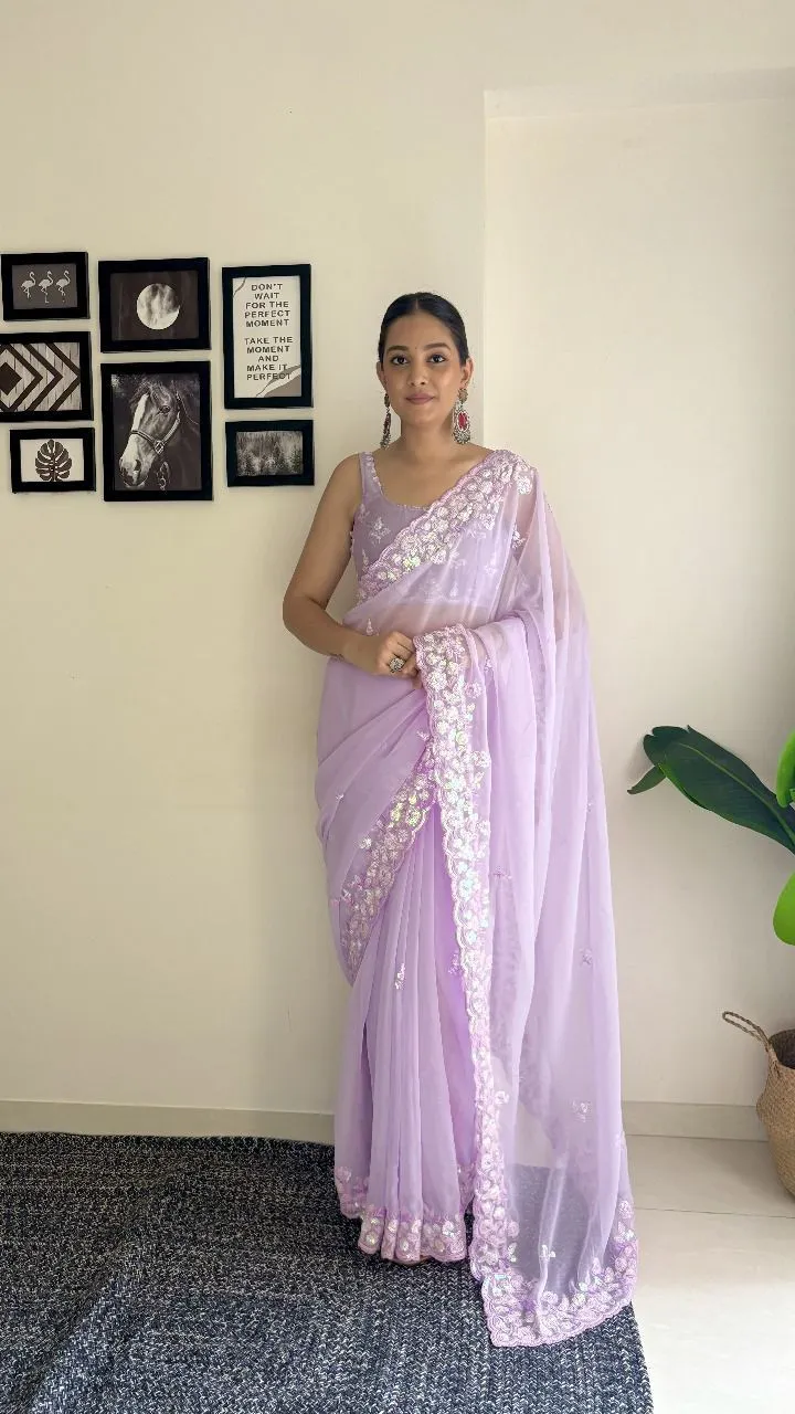 Multi Color Sequence Border Work Georgette Saree - Image 2