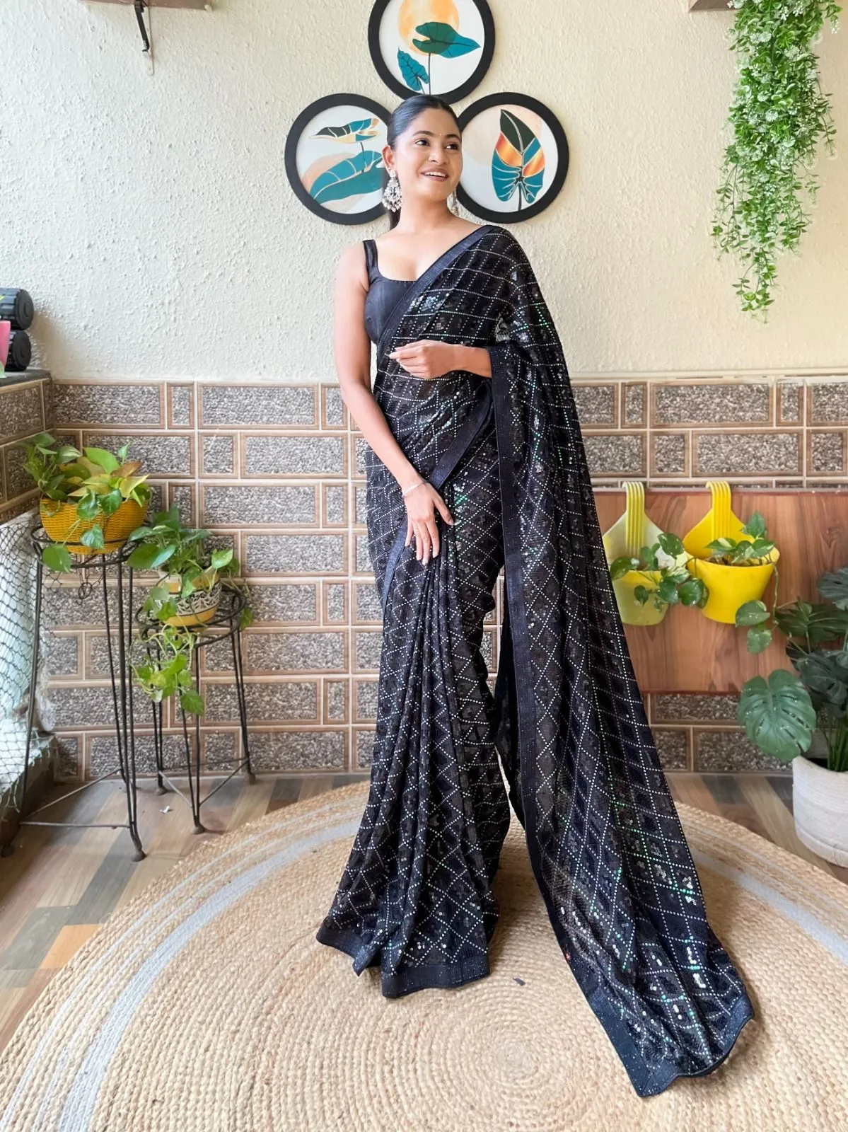 Multi Sequence Black Saree 667