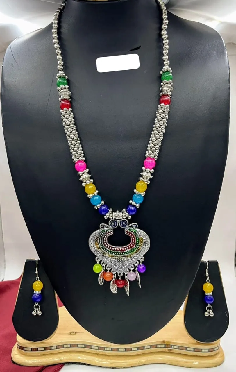 Oxidized Jewellery Neclace With Beads Work And Earings