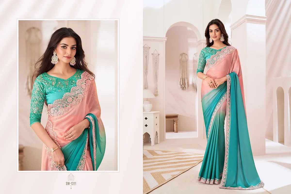 Party Wear Fancy Embroidery Saree - Image 10