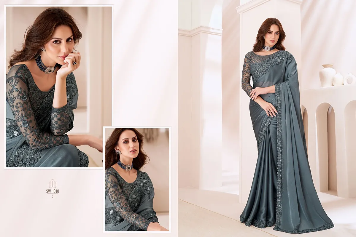 Party Wear Fancy Embroidery Saree - Image 11