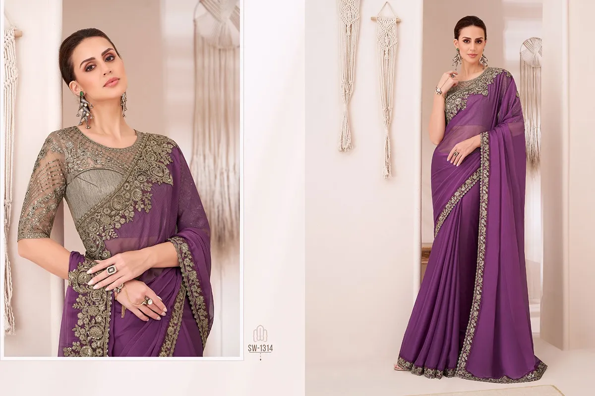 Party Wear Fancy Embroidery Saree - Image 2