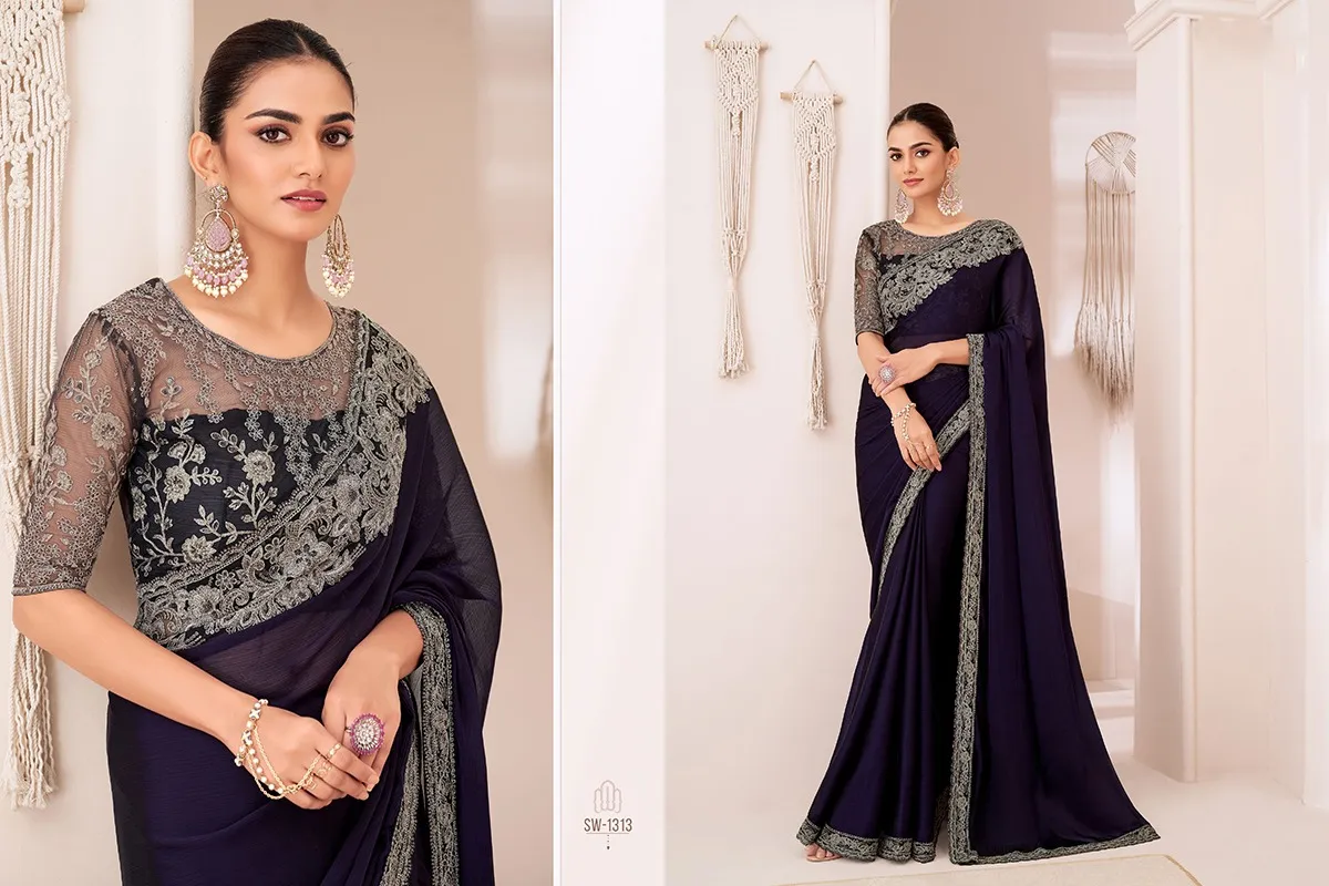 Party Wear Fancy Embroidery Saree - Image 3