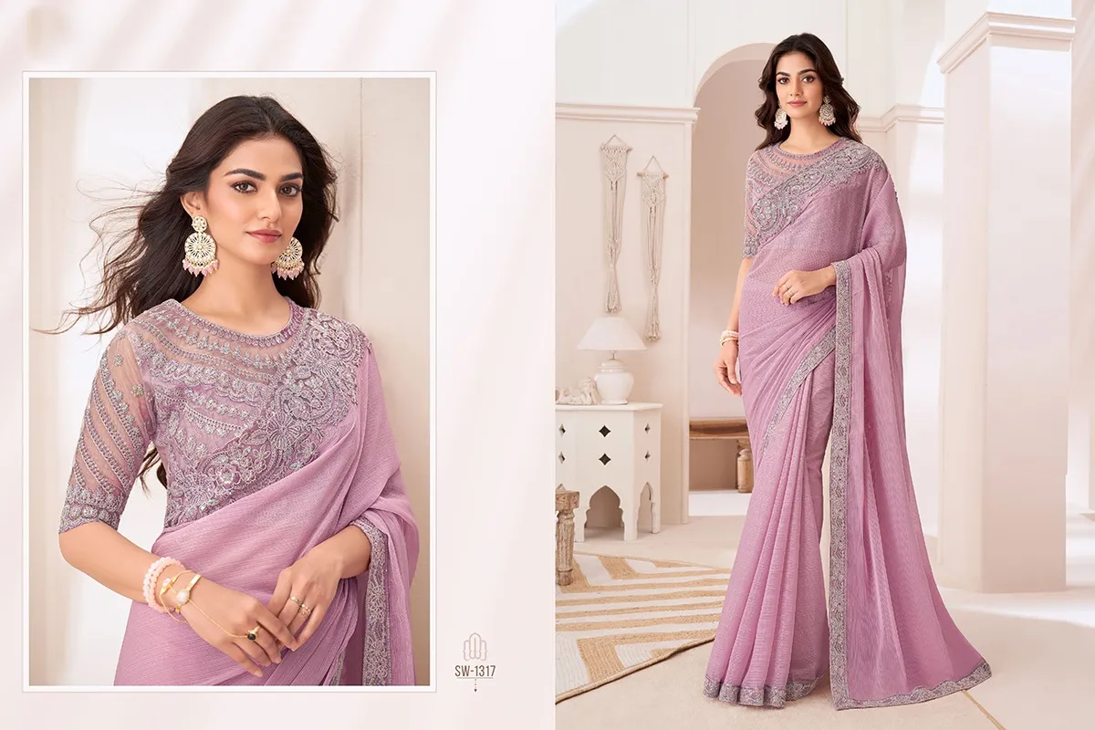 Party Wear Fancy Embroidery Saree - Image 5