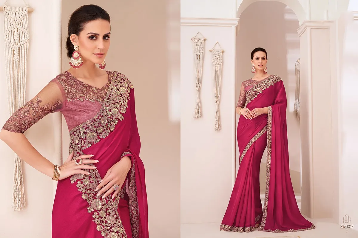 Party Wear Fancy Embroidery Saree - Image 6