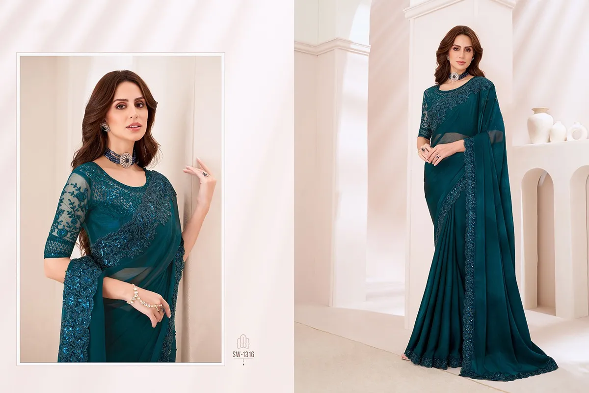 Party Wear Fancy Embroidery Saree - Image 7