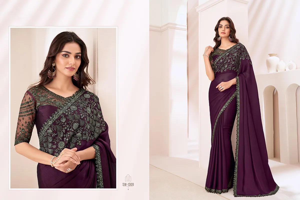 Party Wear Fancy Embroidery Saree - Image 8