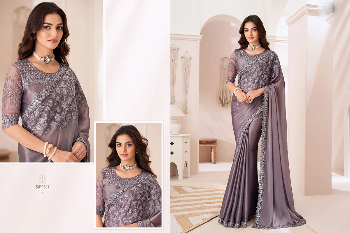 Party Wear Fancy Embroidery Saree - Image 9