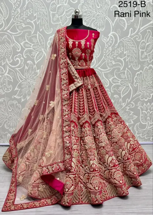 Pink Color Extricated Hand Embroidered Designer Bridal Lehenga Choli with Double Dupatta