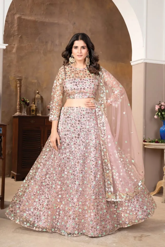 Premium Net Heavy Sequins Work Party Wear Ethnic Lehenga Choli - Image 2