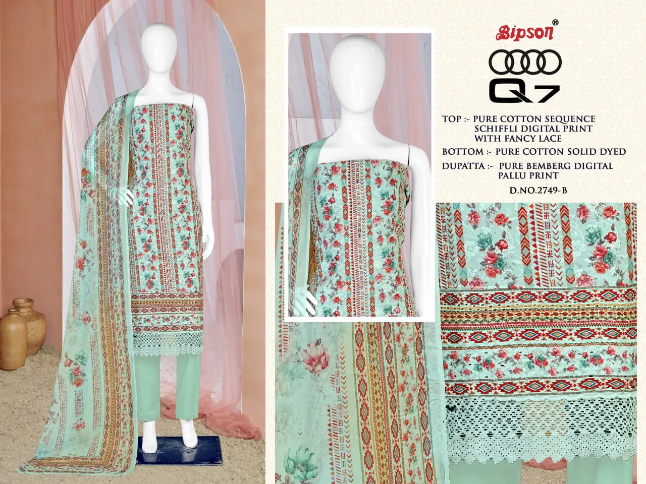 Pure Cotton Suit With Fancy Lace Work - Image 3