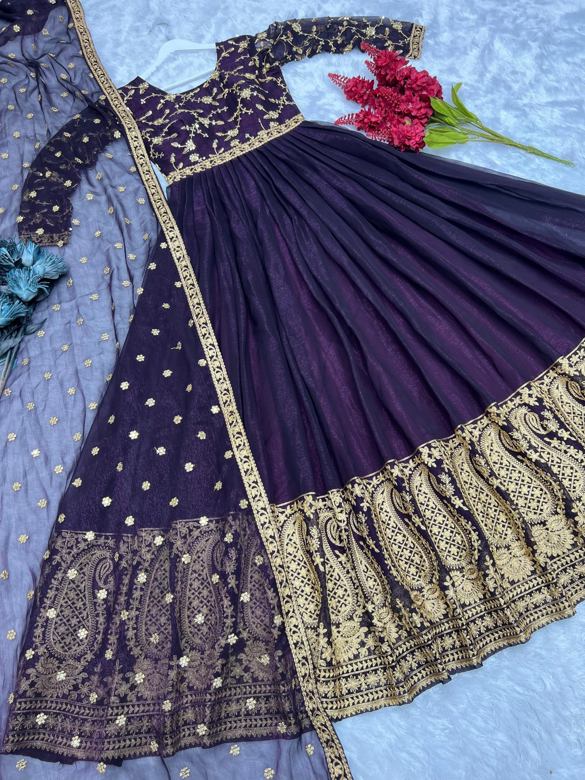 Readymade Fancy Ethnic Dupatta Gown - Image 3