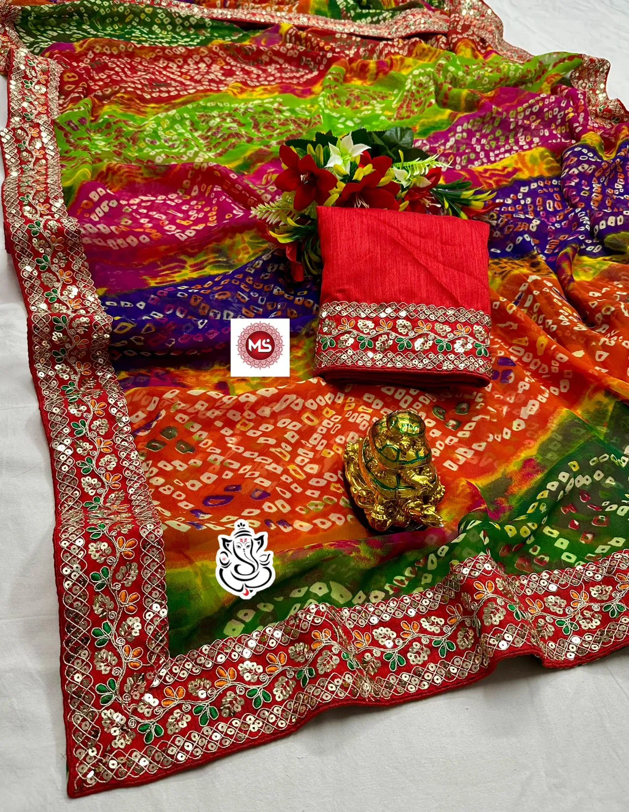 Traditional Georgette Bandhej Printed Ethnic Saree - Image 2