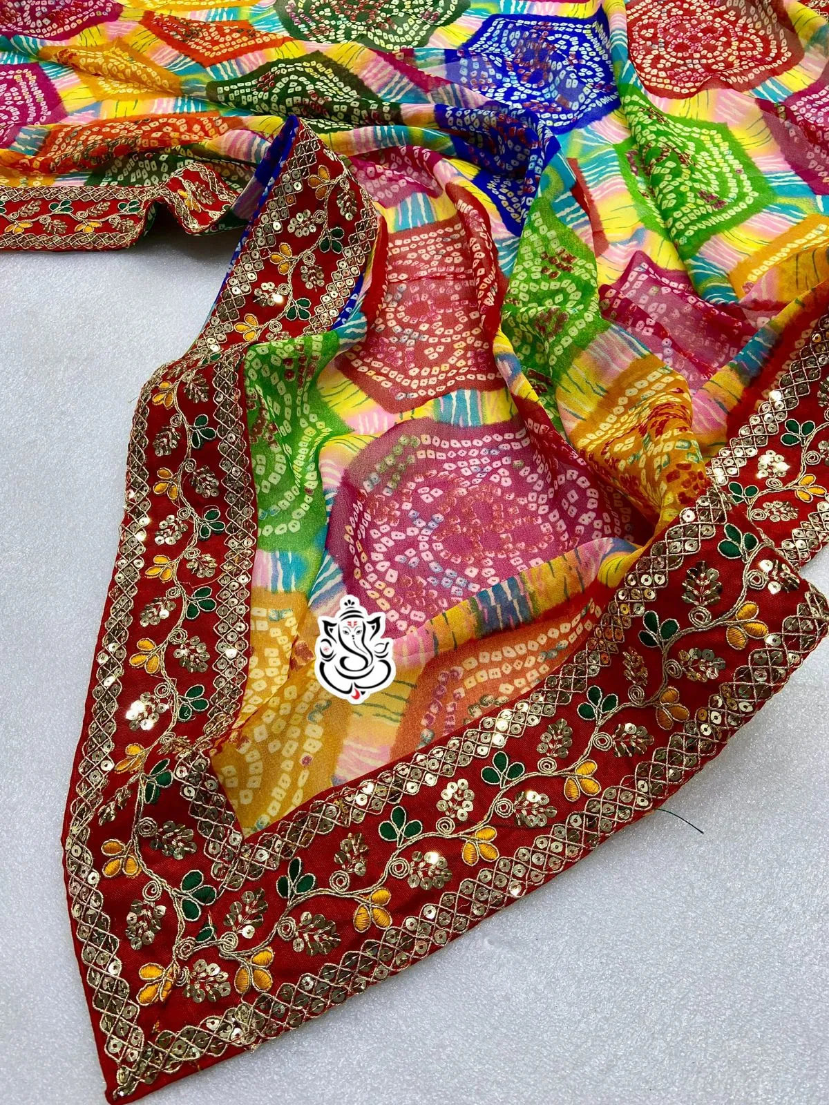 Traditional Georgette Bandhej Printed Ethnic Saree - Image 7