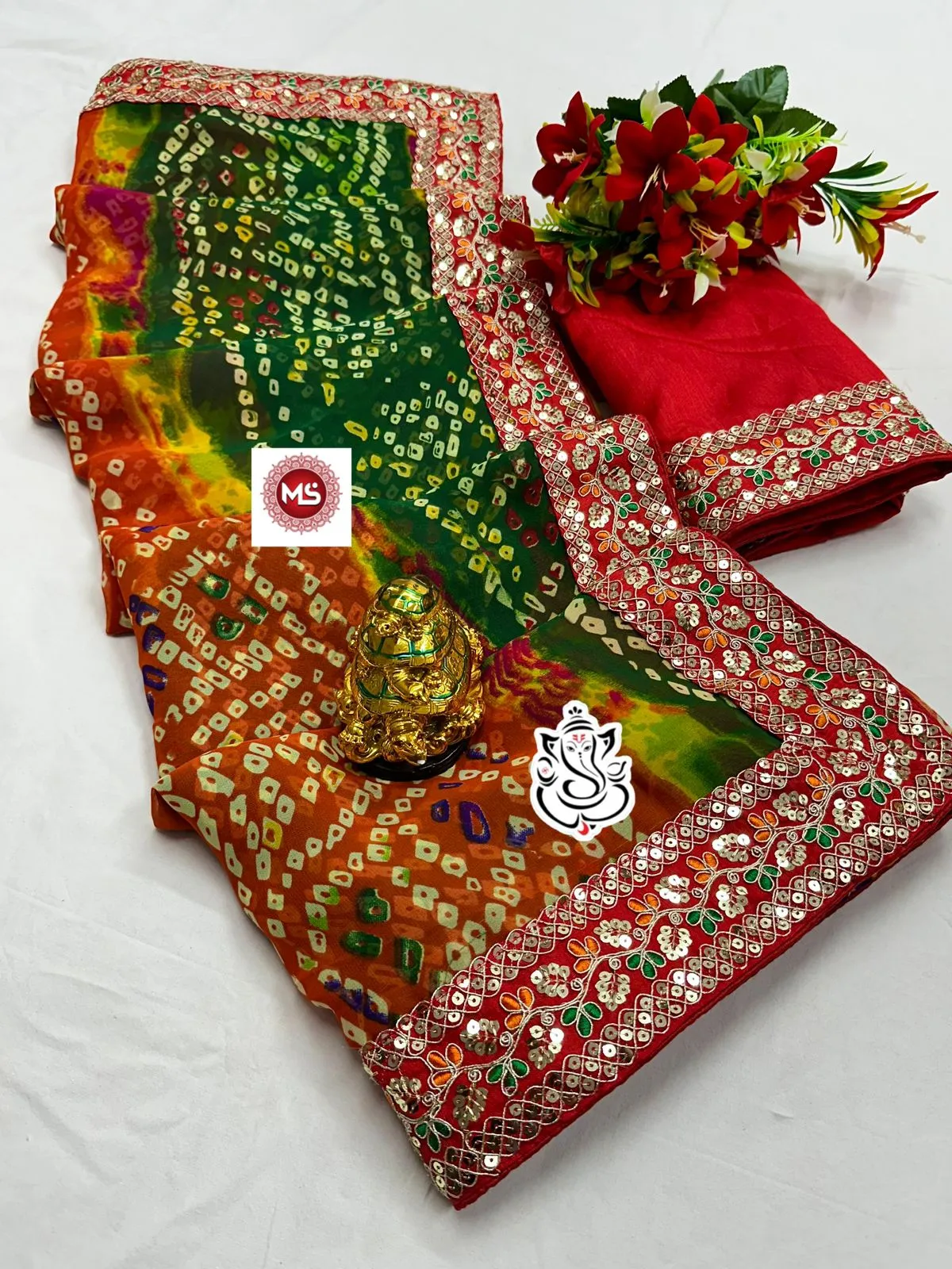 Traditional Georgette Bandhej Printed Ethnic Saree - Image 9