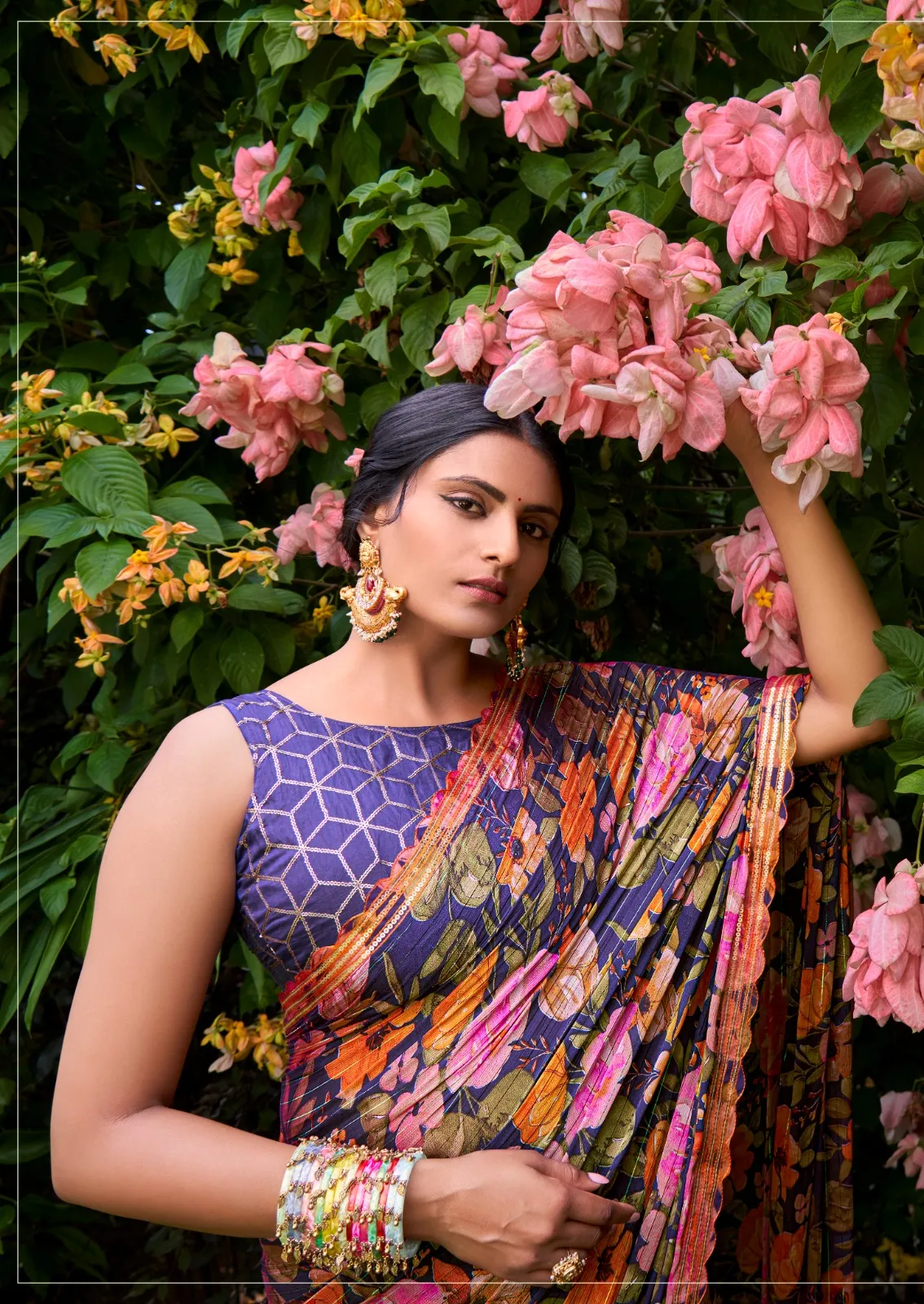 Velvet Chiffon Floral Printed Designer Saree