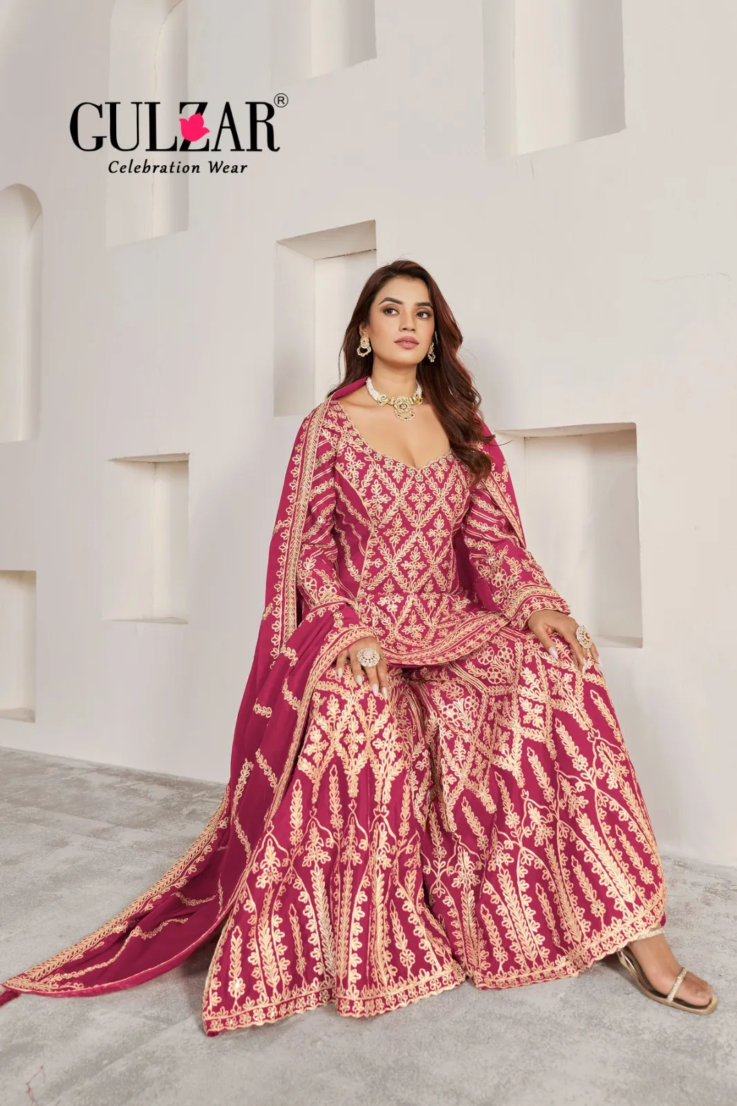 Wedding Wear Big Size Sharara Suit Gulzar Gotakari - Image 2