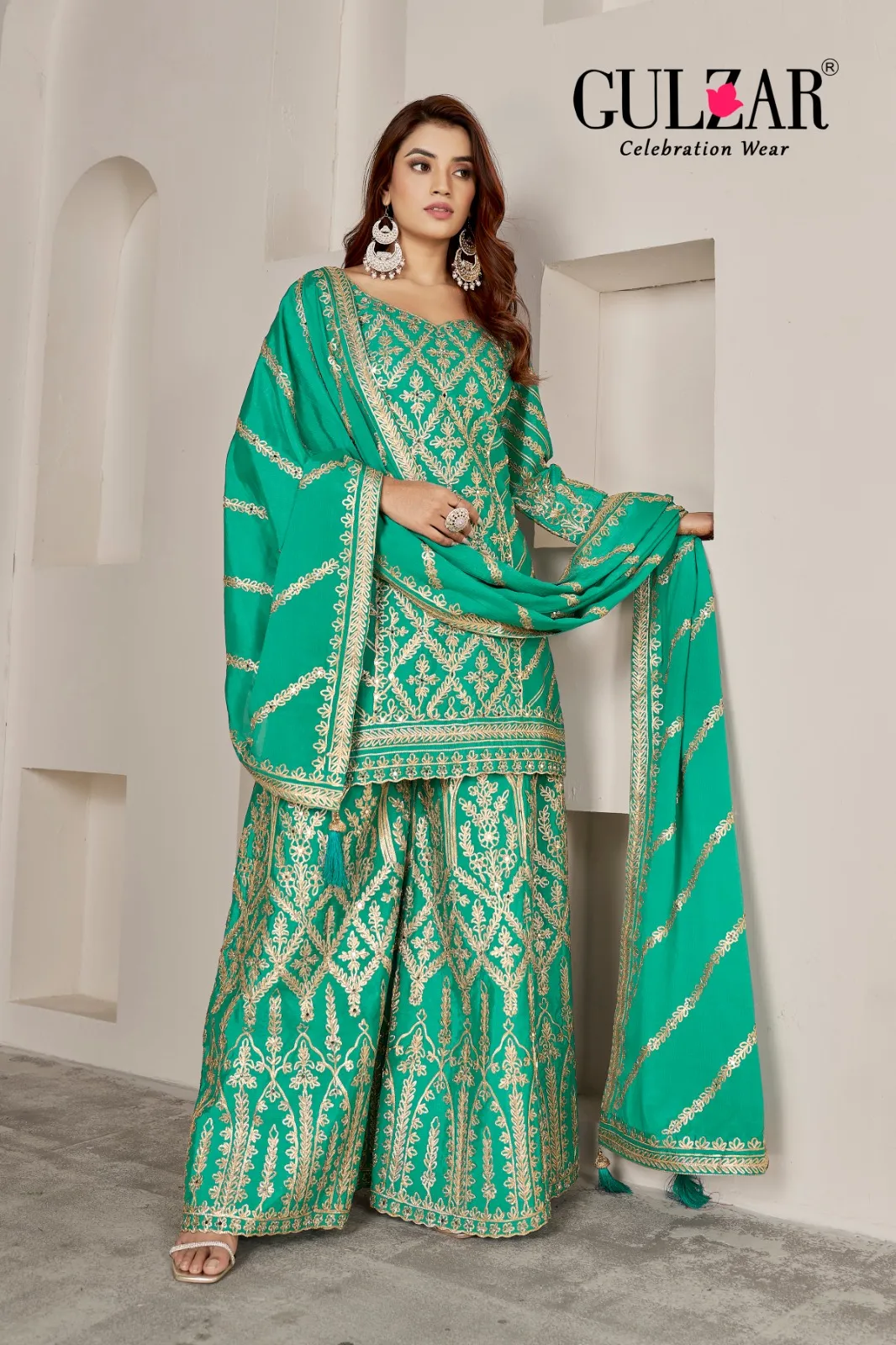 Wedding Wear Big Size Sharara Suit Gulzar Gotakari - Image 4