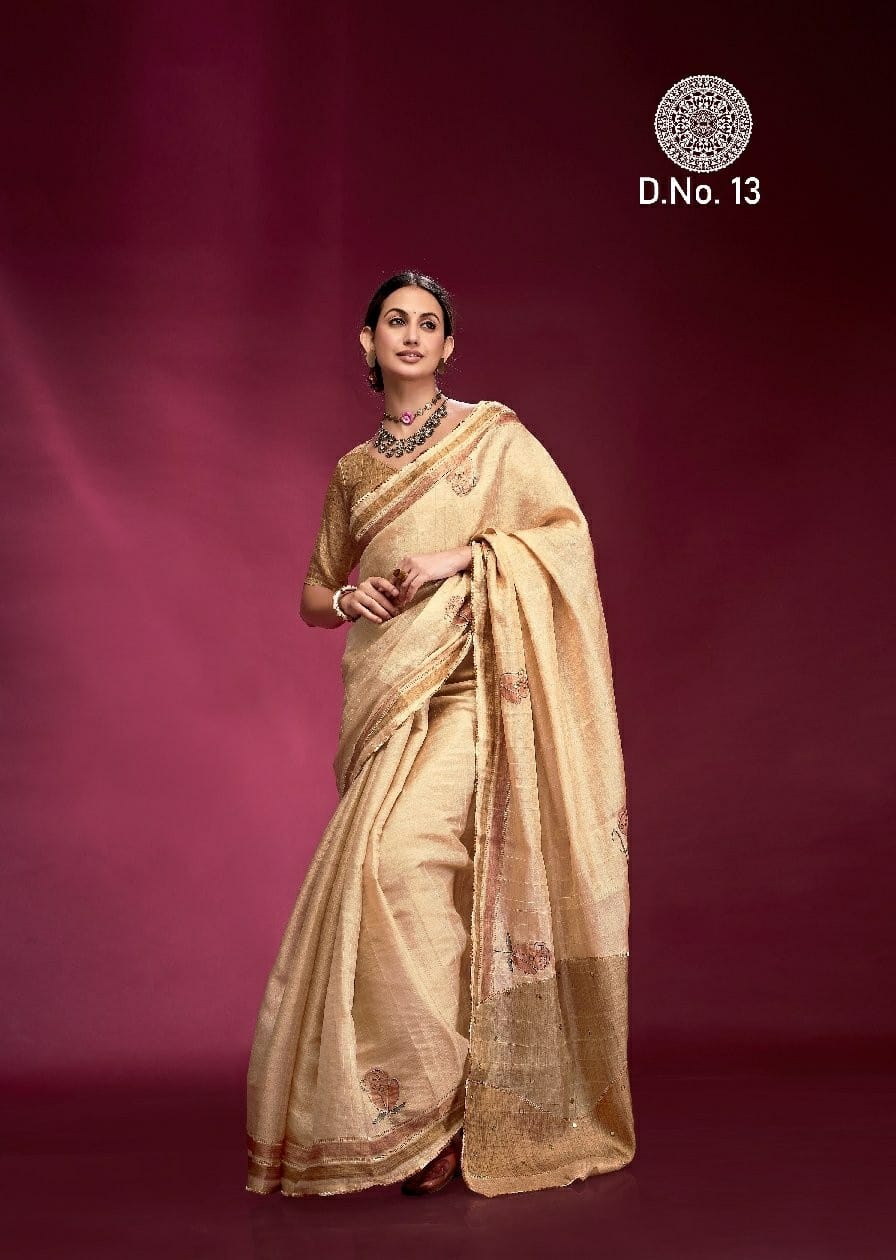 Tusser Silk Handwork Ethnic Saree Kala Jamun Dazzling - Image 4