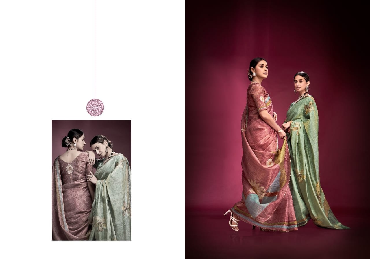 Tusser Silk Handwork Ethnic Saree Kala Jamun Dazzling - Image 2