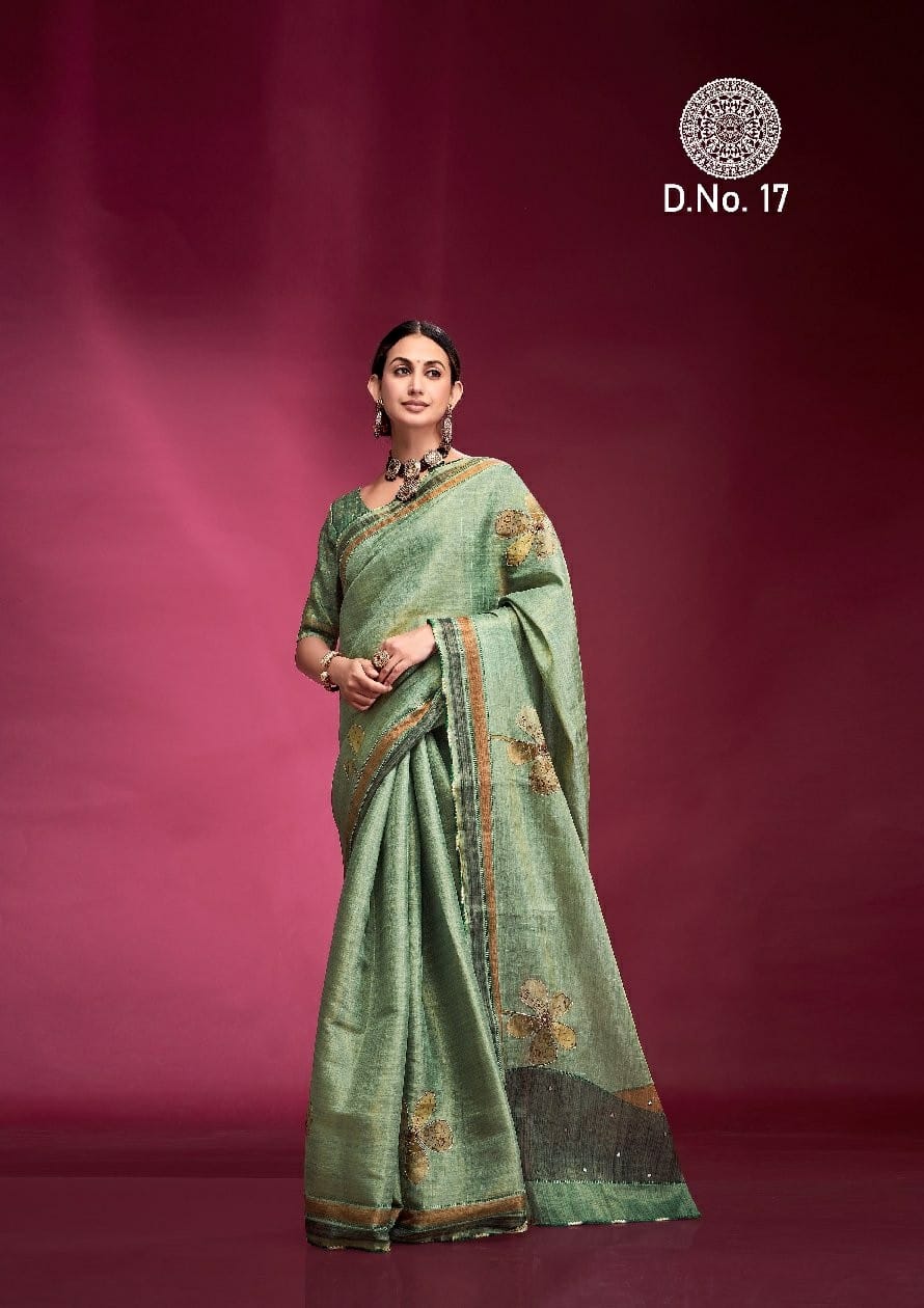 Tusser Silk Handwork Ethnic Saree Kala Jamun Dazzling - Image 8