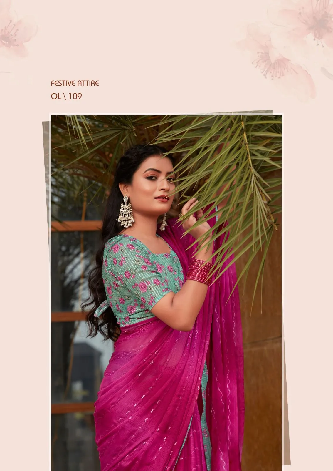 Chiffon Fancy Saree 3d Shaded With Embroidery Oliva - Image 4
