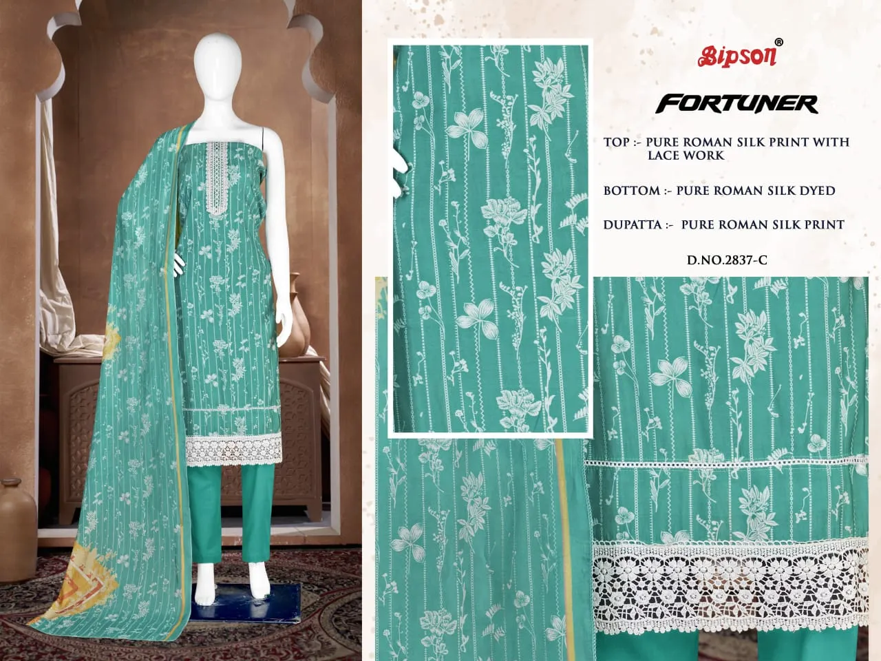 Fancy Silk Embroidery Suit Bipson Fortuner 2837 - Image 2