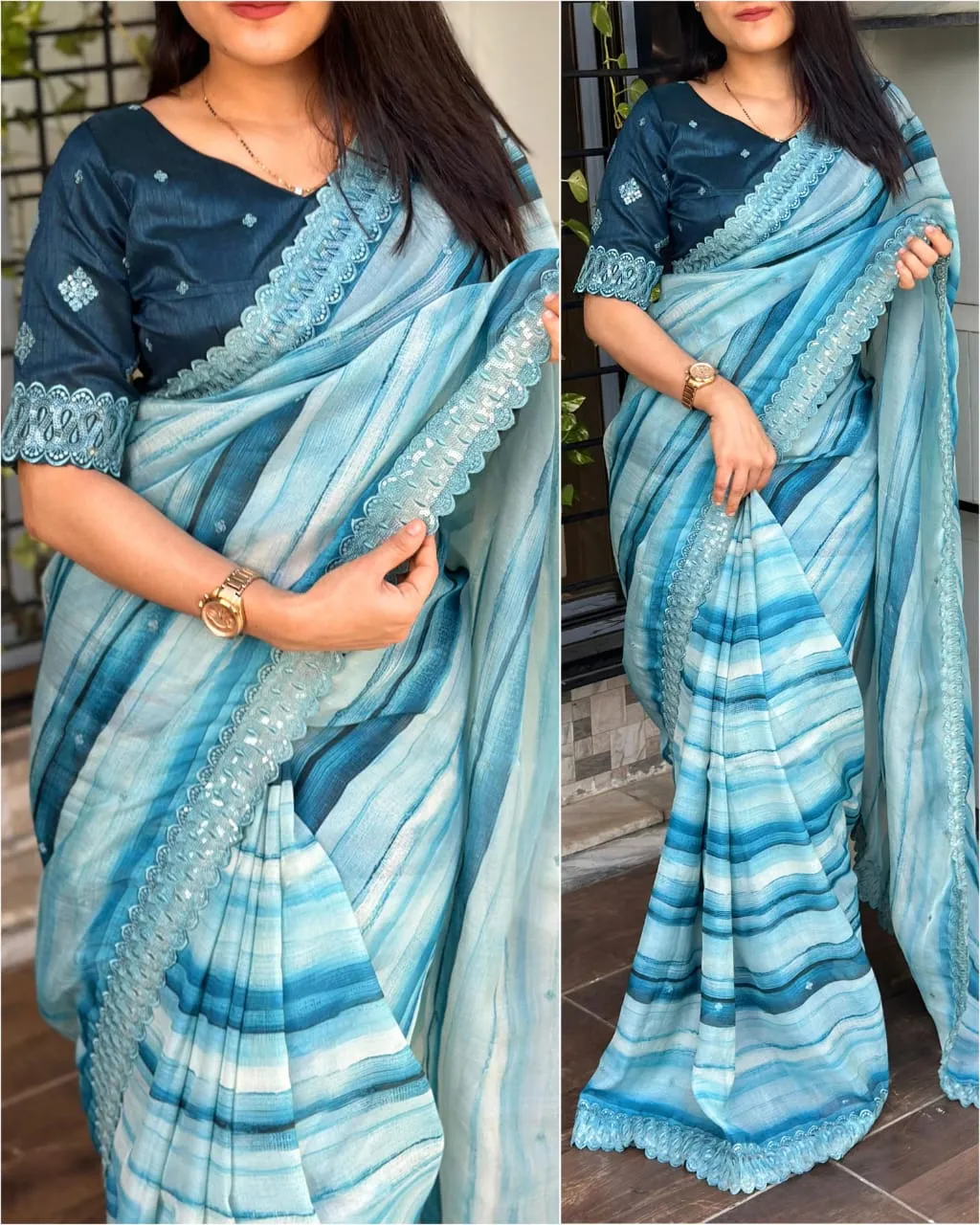 Organza Cut Work Saree With Digital Print Saheli - Image 2
