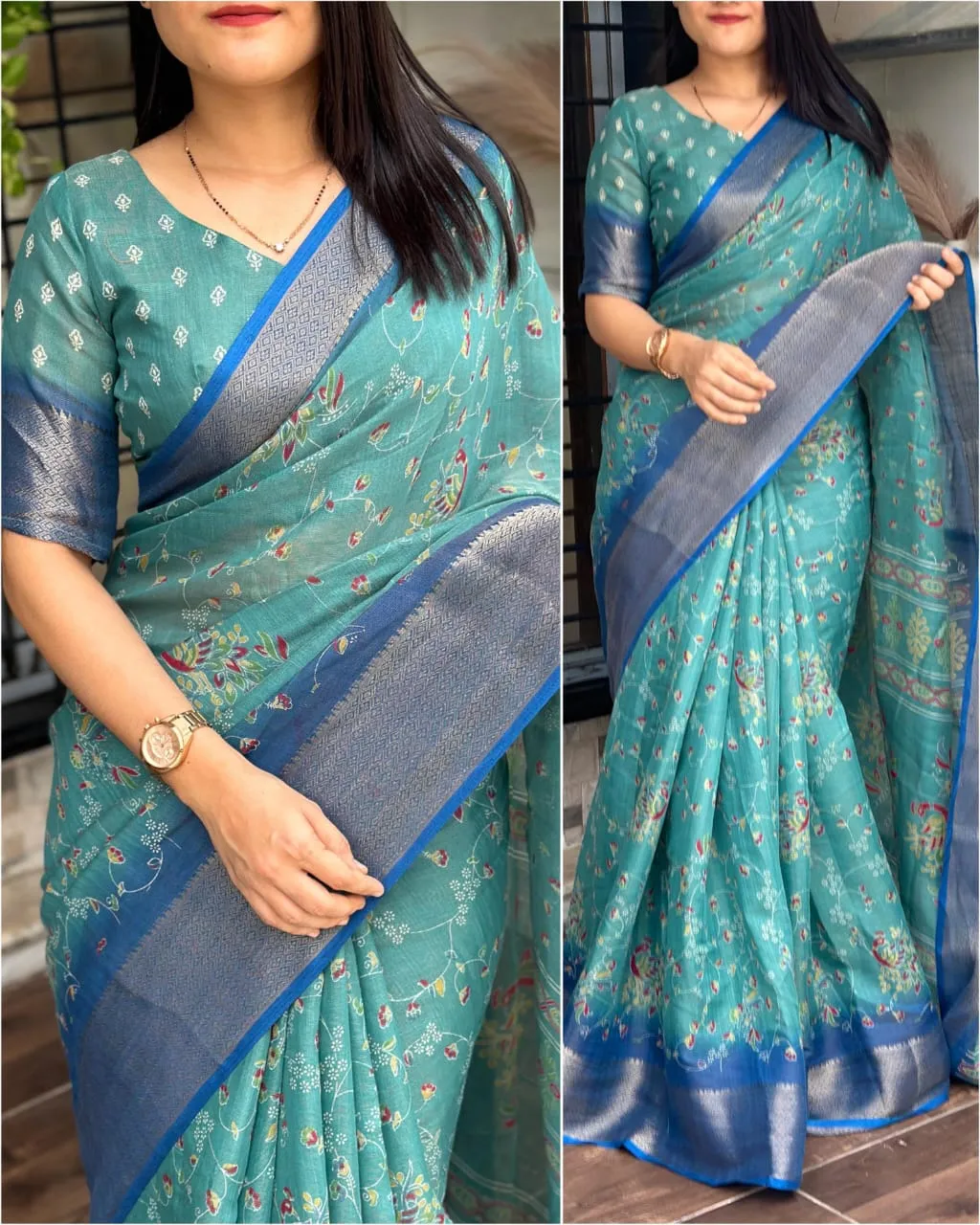 Peacock Weaving Cotton Saree Bhumi - Image 2