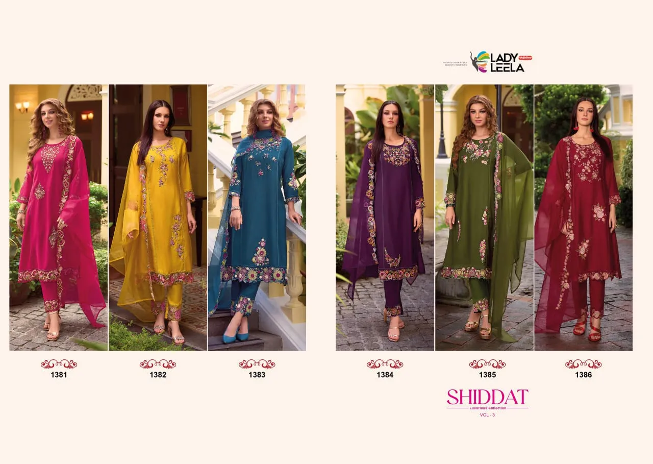 ReadyMade 3pc Suit Lady Leela Organza Chikankari Vol-3 - Image 2