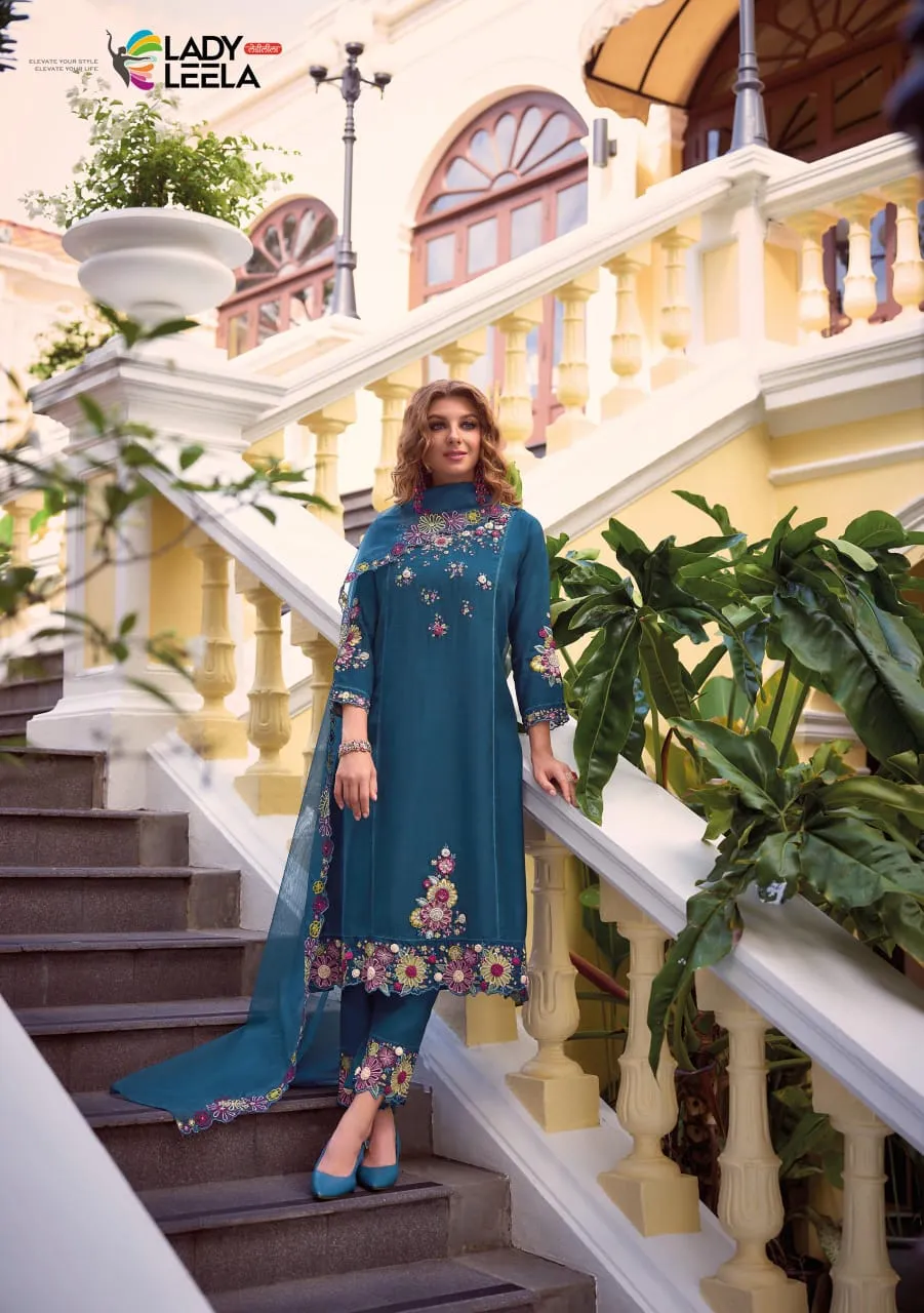ReadyMade 3pc Suit Lady Leela Organza Chikankari Vol-3 - Image 6