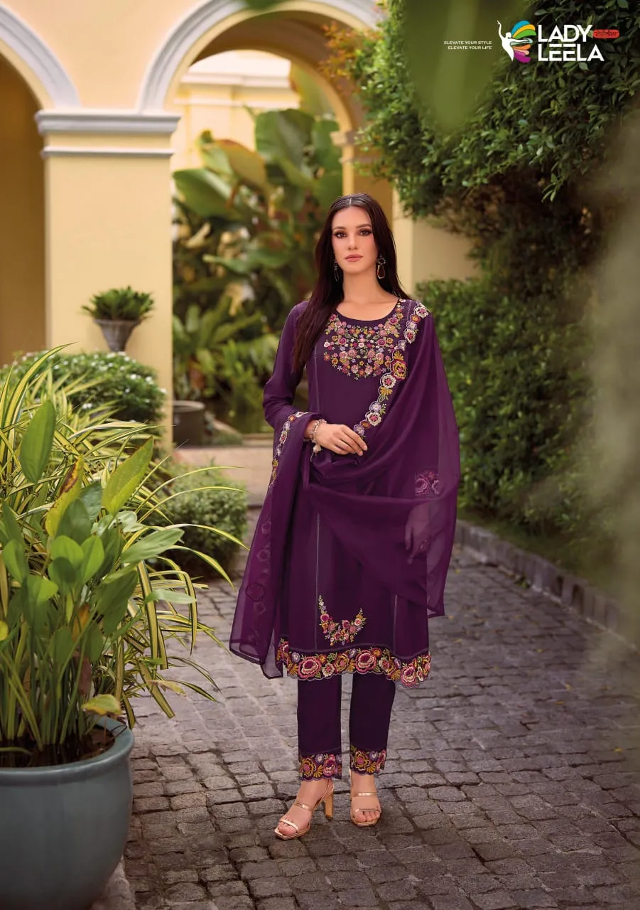 ReadyMade 3pc Suit Lady Leela Organza Chikankari Vol-3 - Image 7