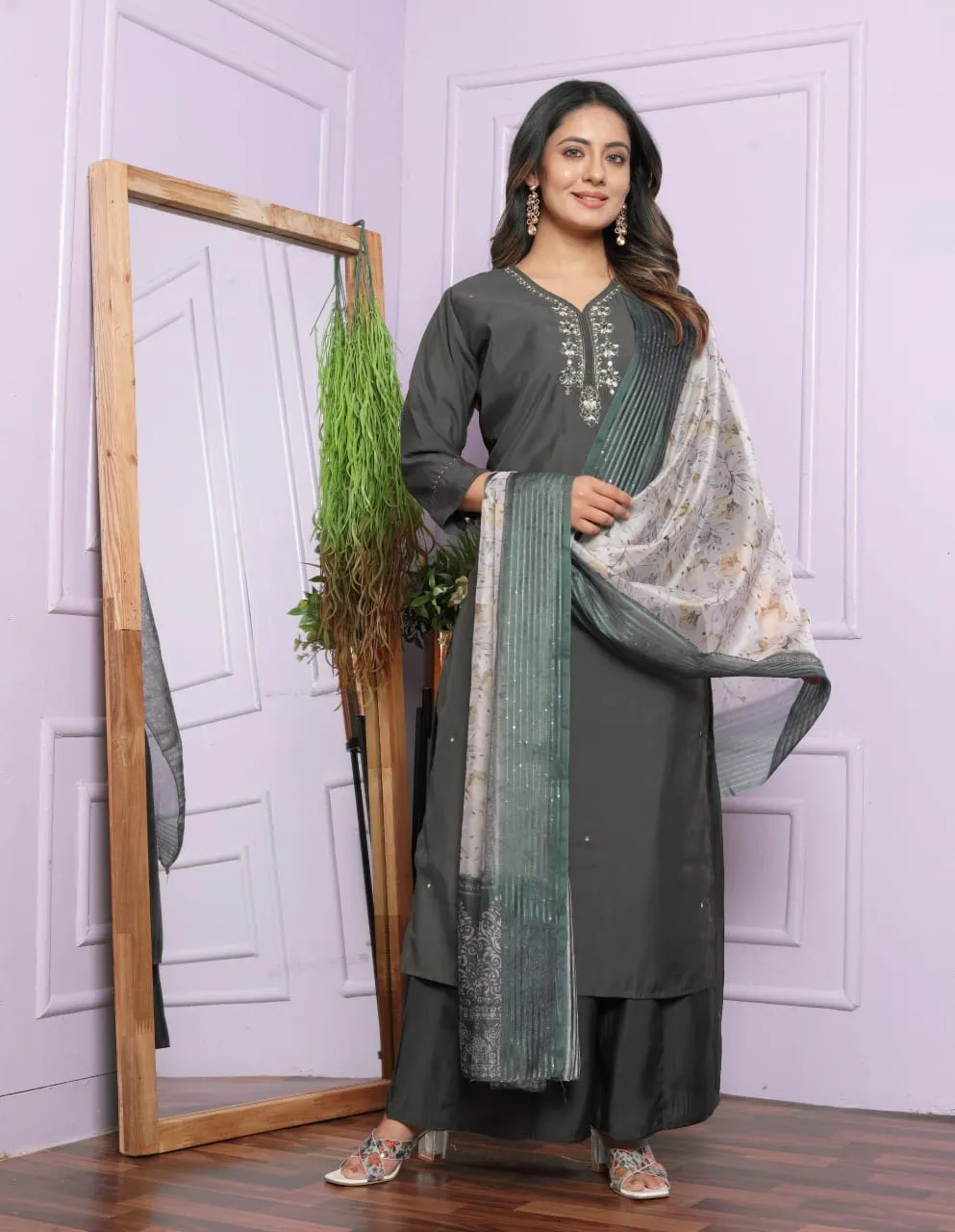 Silk Kurti Set With Dupatta And Bottom