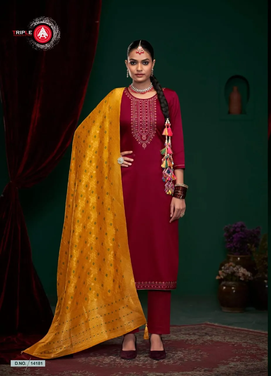 Triple A Festive Wear Straight Ethnic Suit Aroos Vol2