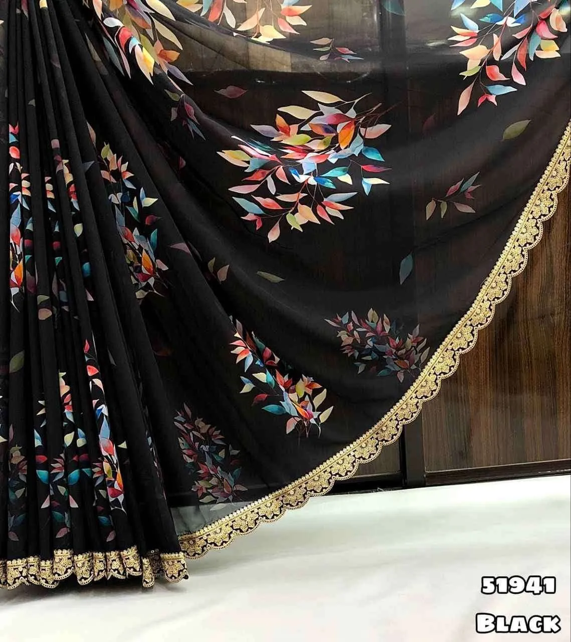 Border Chiffon Saree With Floral Digital Print Trending Black Saree 51941 - Image 2