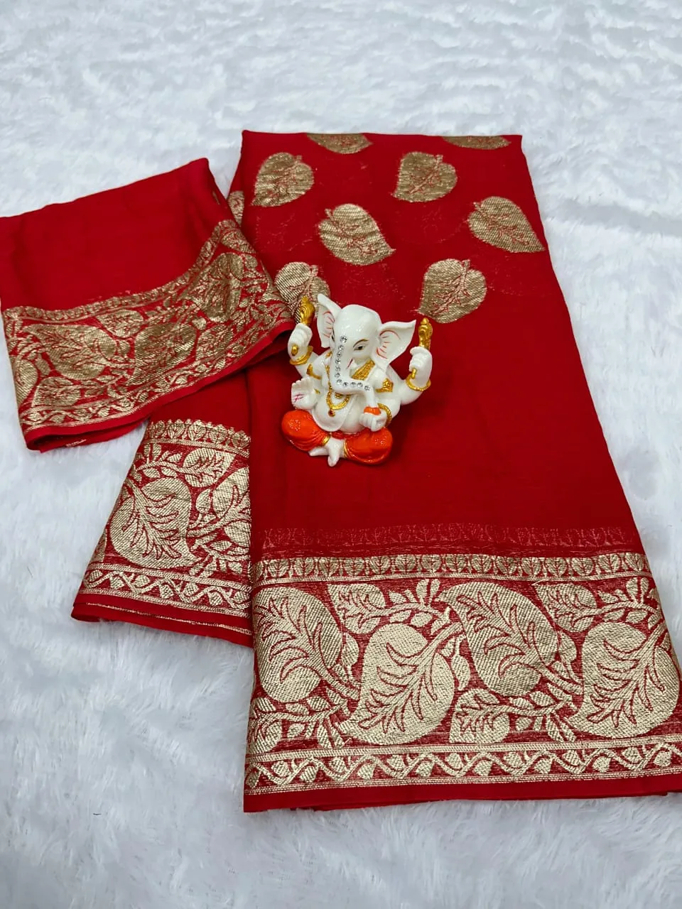 Karwachoth Special Red Color Ethnic Saree Georgette Weaving Zari