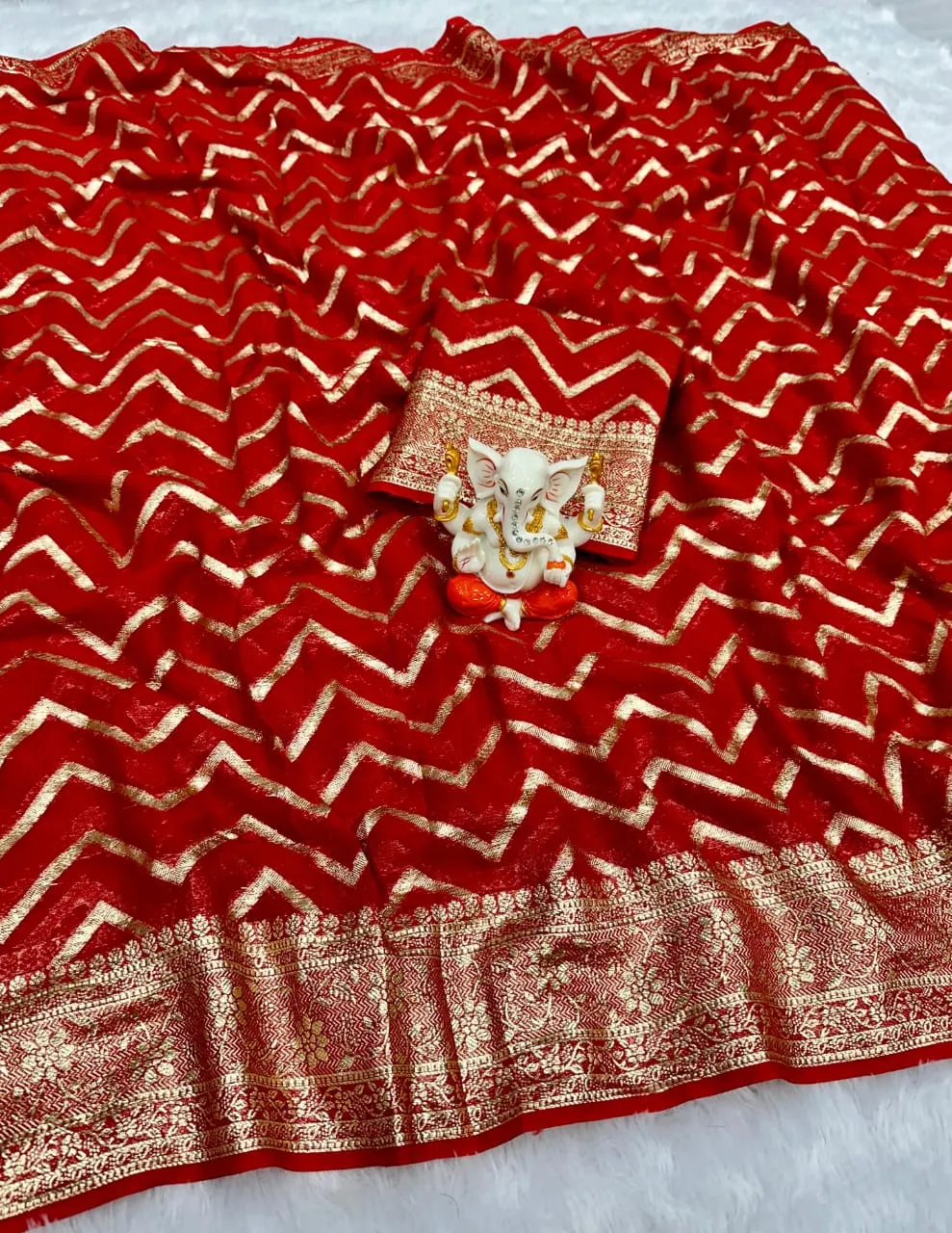 Karwachoth Special Red Color Ethnic Saree Georgette Weaving Zari - Image 10
