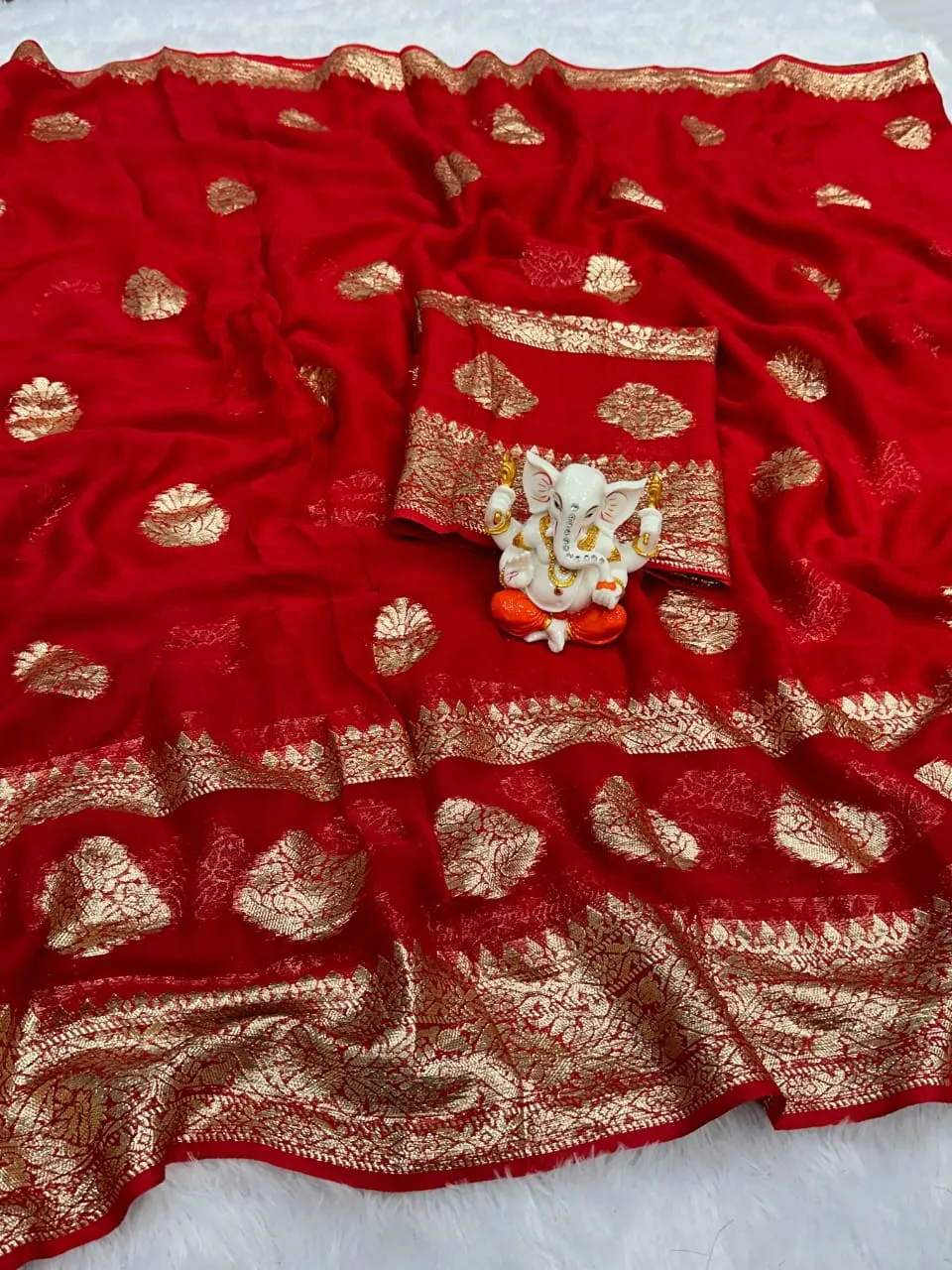 Karwachoth Special Red Color Ethnic Saree Georgette Weaving Zari - Image 11