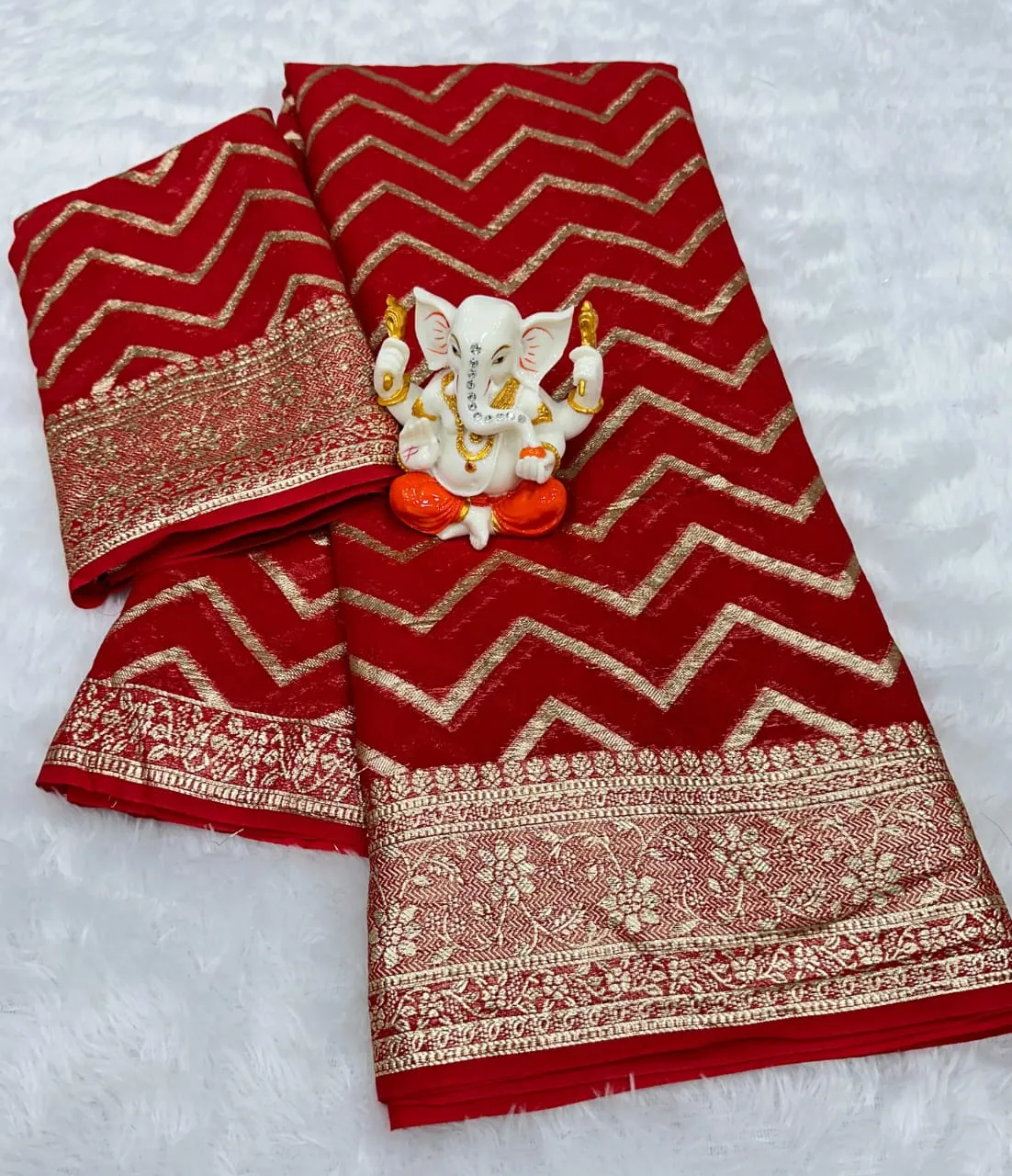 Karwachoth Special Red Color Ethnic Saree Georgette Weaving Zari - Image 5