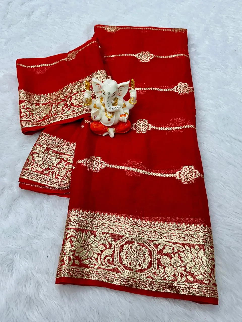 Karwachoth Special Red Color Ethnic Saree Georgette Weaving Zari - Image 6