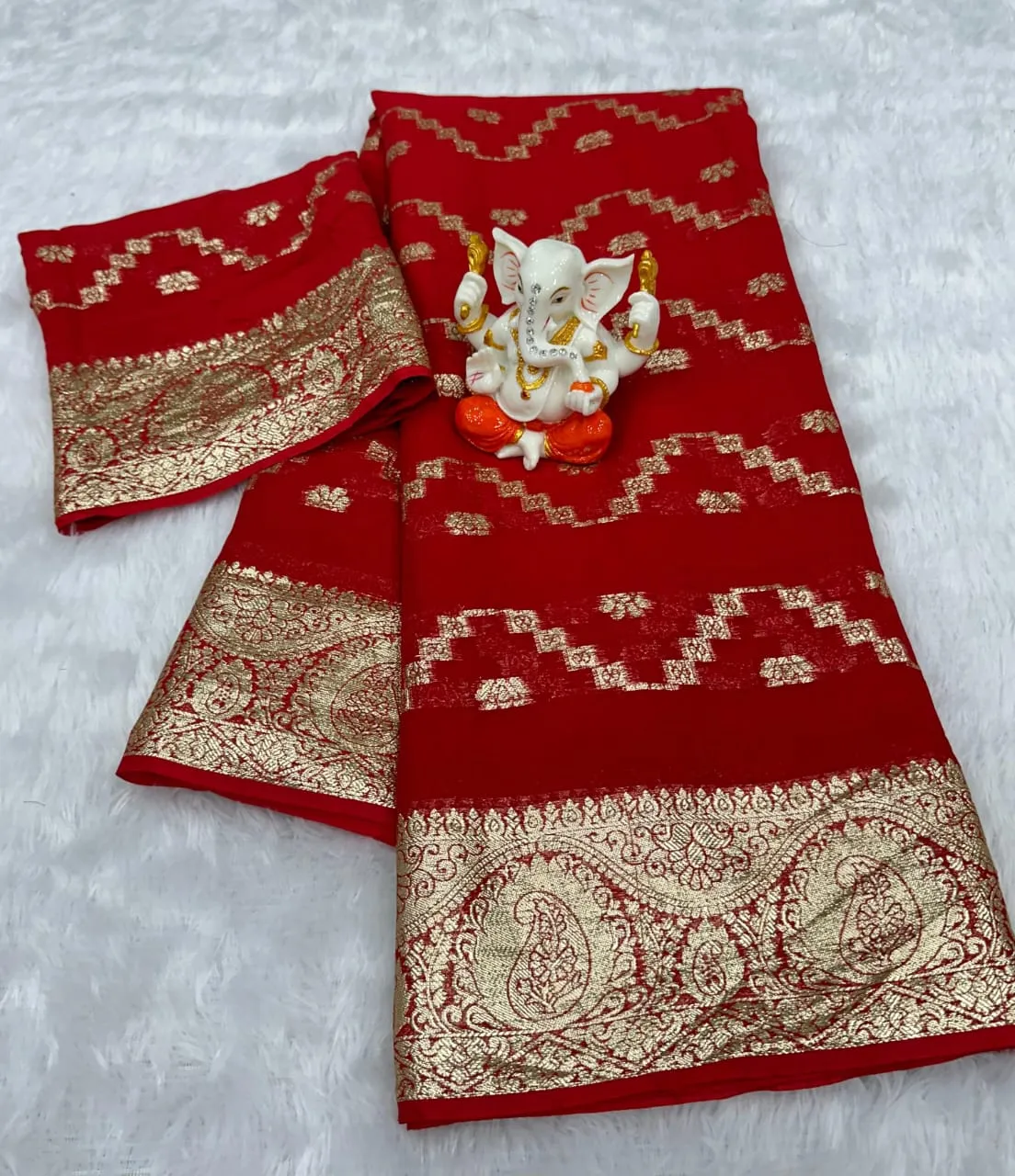 Karwachoth Special Red Color Ethnic Saree Georgette Weaving Zari - Image 7