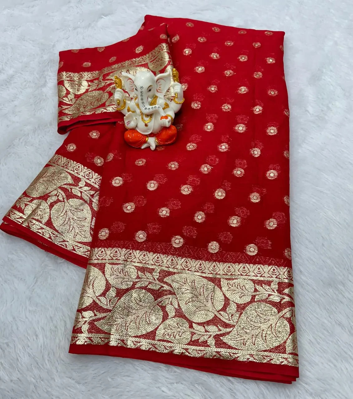 Karwachoth Special Red Color Ethnic Saree Georgette Weaving Zari - Image 8