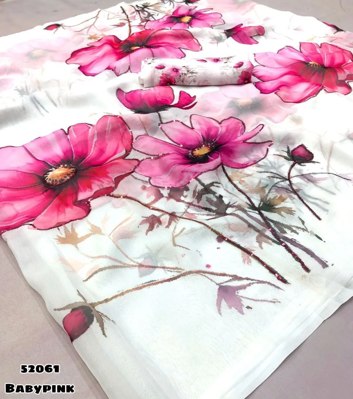 Organza Floral Ethnic Saree With Sequence Embroidery Work 52061 - Image 4