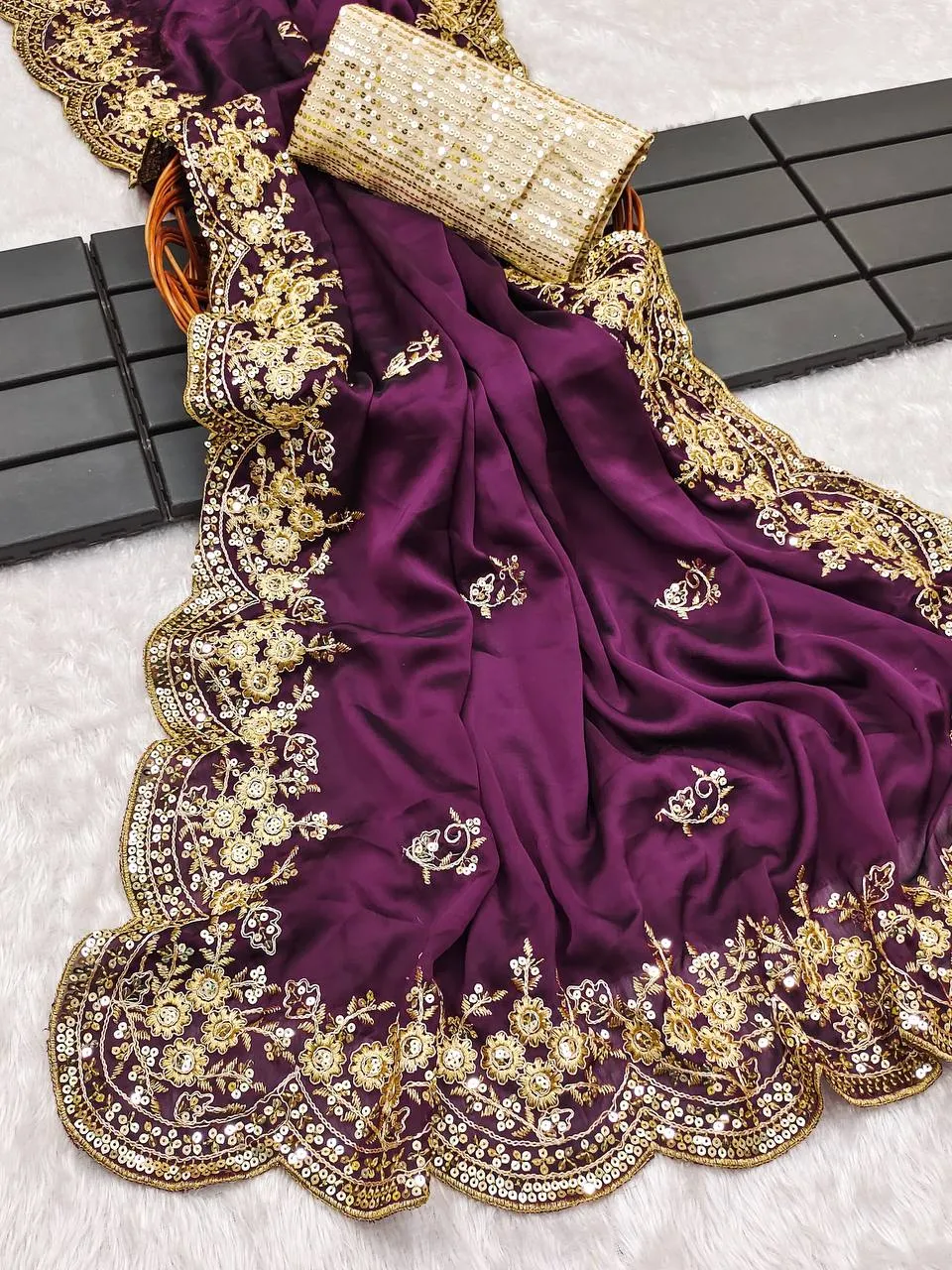 Purple Color Bollywood Saree Replica bt1228 - Image 4