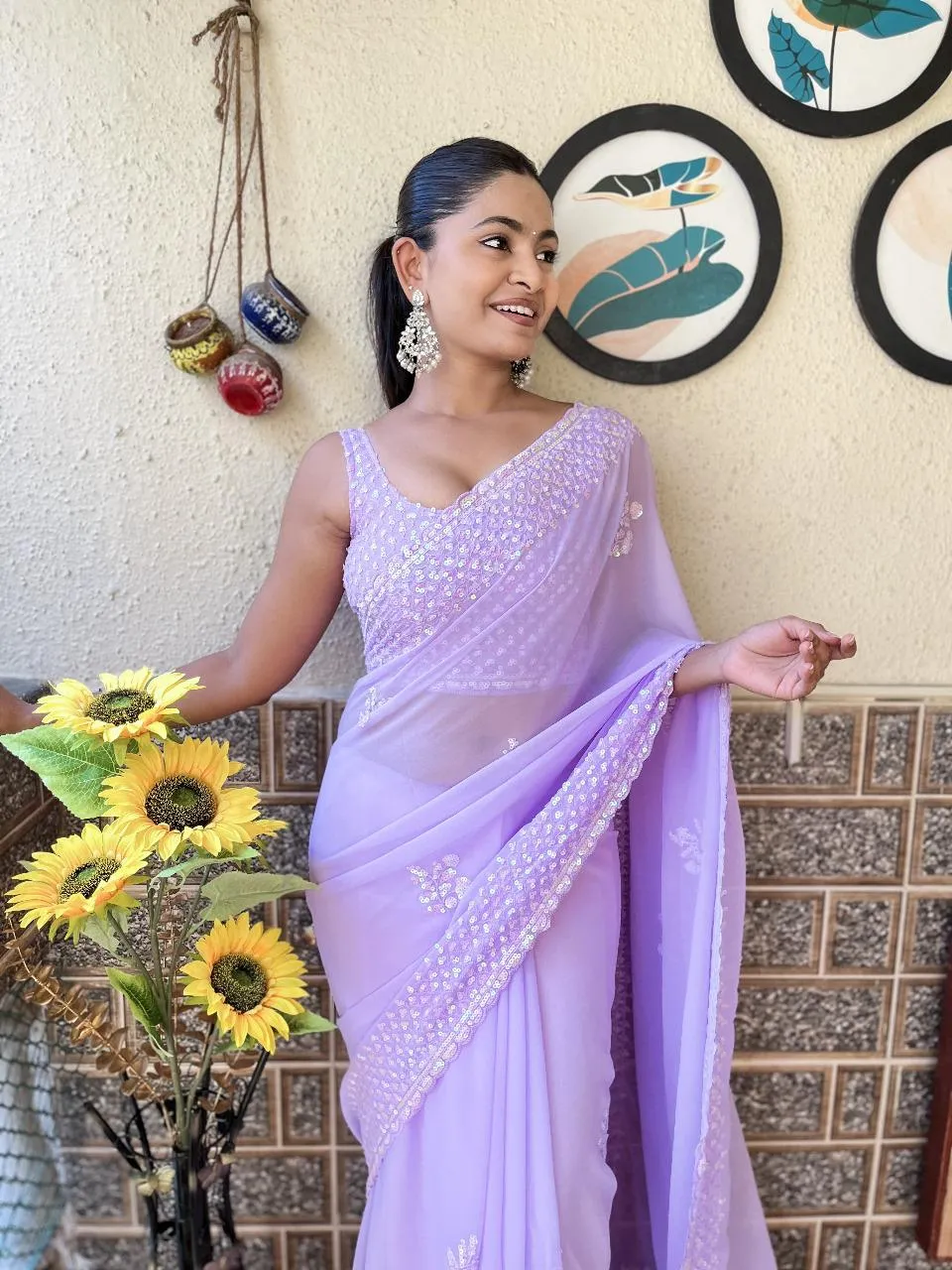 Viral Georgette Sequence Work Ethnic Saree Bollywood kc752